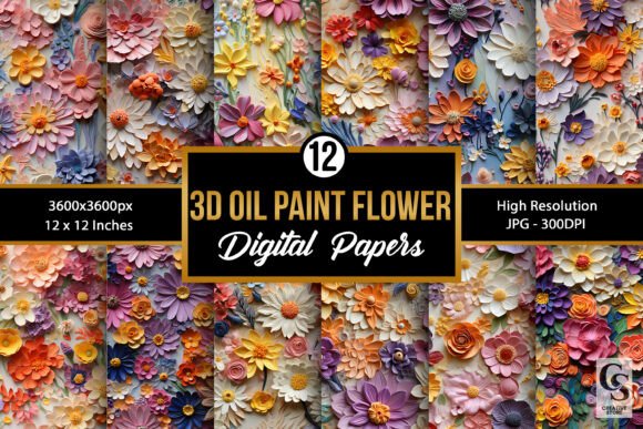 3D Oil Painted Flowers Pattern for Creative Projects