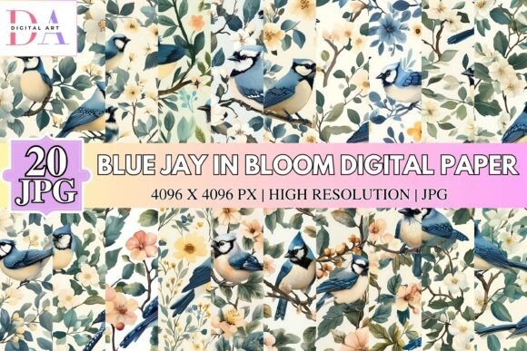 Blue Jay in Bloom Digital Paper: A Nature-Inspired Design Essential