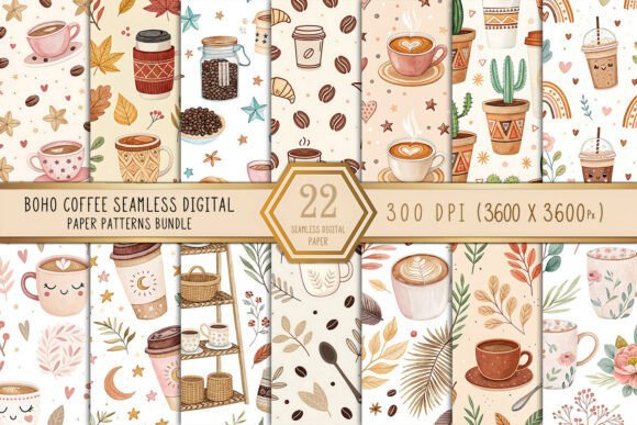 Boho Coffee Seamless Digital Paper Bundle – A Creative Resource for Cozy Cafe-Inspired Projects