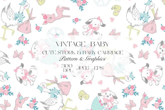 Cute Stork Baby Carriage Pattern: A Nostalgic Design for Modern Nurseries