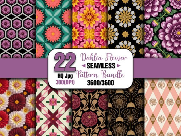 Dahlia Flower Seamless Pattern Pack for Designers
