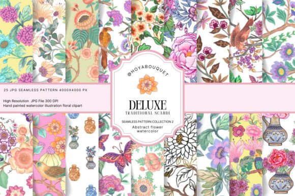 Deluxe Traditional Scandi Pattern 2: A Timeless Watercolor Collection for Creative Projects