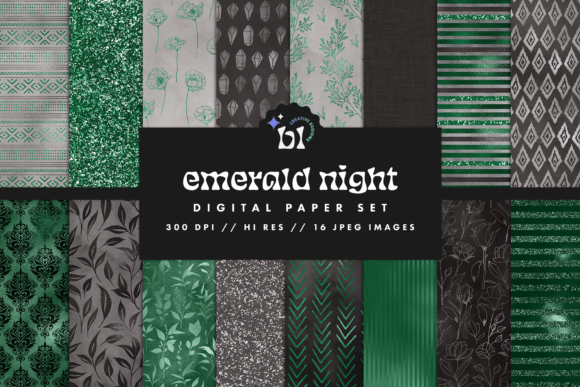 Emerald Night Digital Paper for Creative Projects