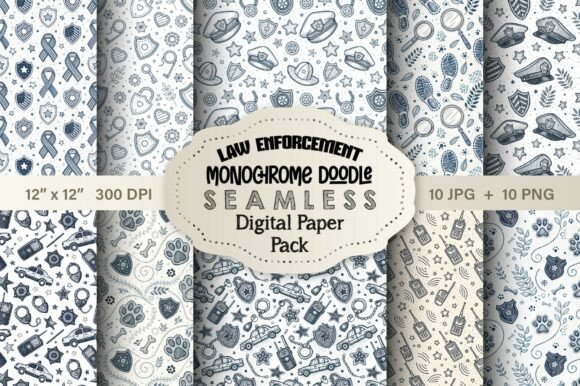 Law Enforcement Monochrome Doodle Pack