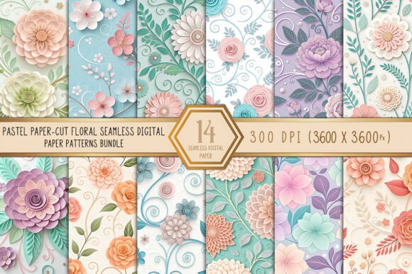 Pastel Paper-Cut Floral Digital Paper for Modern Design Projects