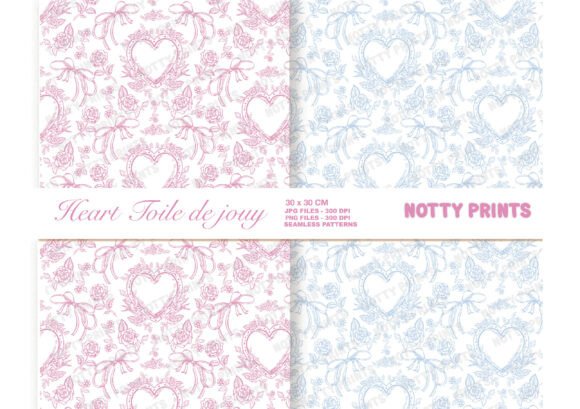 Pink and Blue Coquette Heart Vintage Bow Seamless Pattern