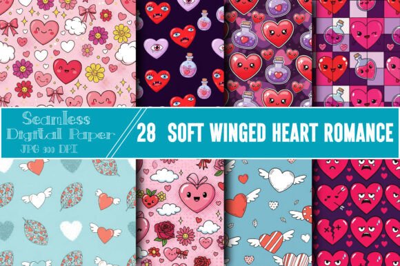 Seamless Soft Winged Heart Romance Pattern: A Versatile Design for Creative Projects