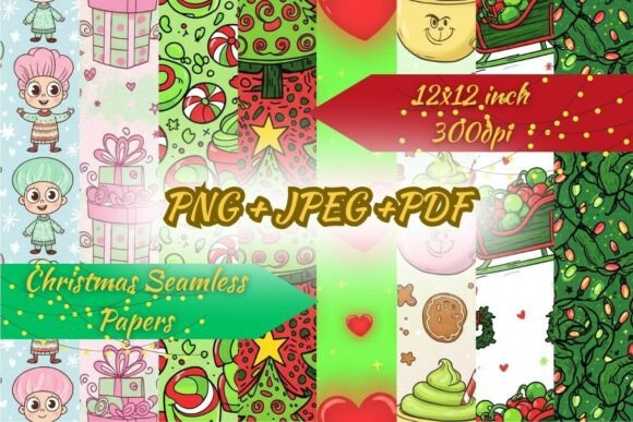 Whimsical Green Christmas Patterns for Creative Projects