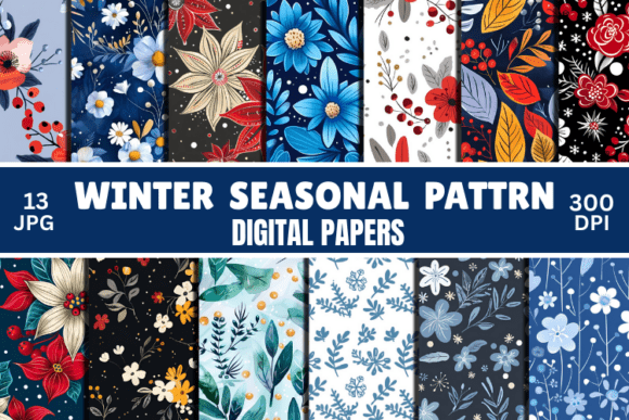 Winter Season Floral Digital Seamless Pattern